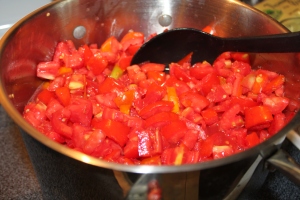 A fresh batch of salsa getting started - nothing beats the freshness of your own garden produce!