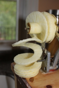 Freshly peeled apples being prepared for making fresh apple butter