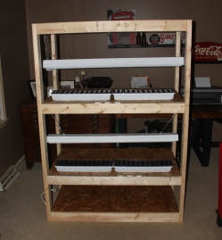 Our seed-starting rack stand - room for over 500 seedlings!