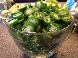 3 pounds of whole jalapenos equals out to about 8 cups of sliced peppers. 