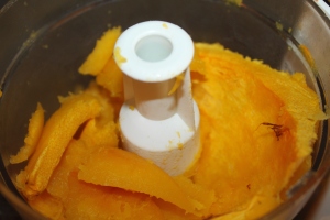Place the pumpkin into the food processor, blender or use an emersion blender to puree