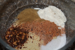Add chili seasoning ingredients into a bowl and mix with a fork. 